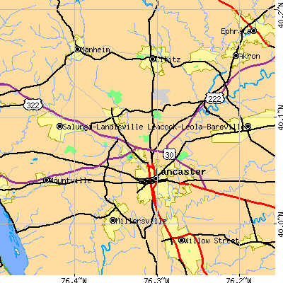 Zip code 17601 close-up map