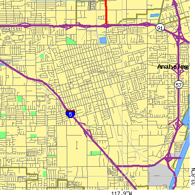 Zip code 92805 close-up map
