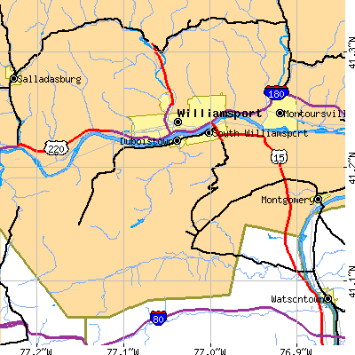 Zip code 17702 close-up map
