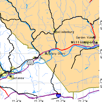Zip code 17740 close-up map