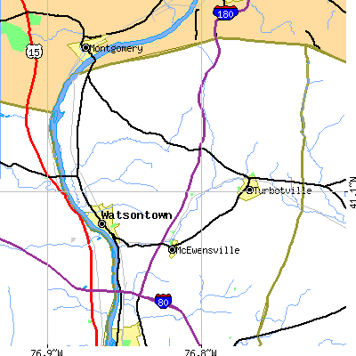 Zip code 17777 close-up map