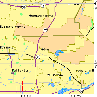 Zip code 92821 close-up map