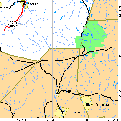 Zip code 17814 close-up map