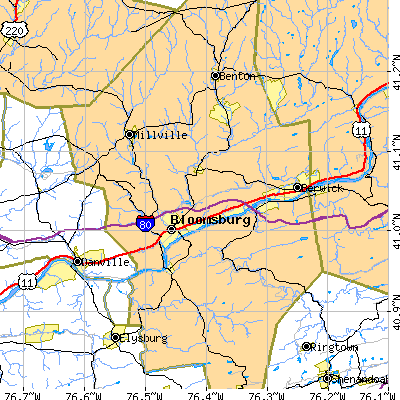 Zip code 17815 close-up map