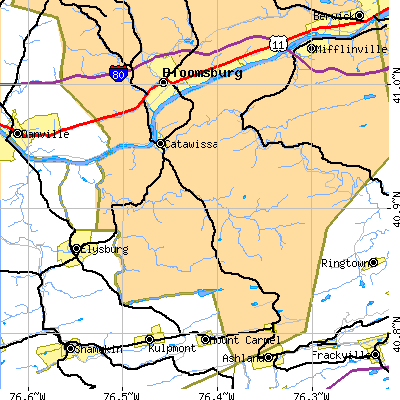 Zip code 17820 close-up map