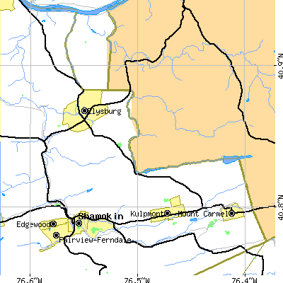 Zip code 17824 close-up map