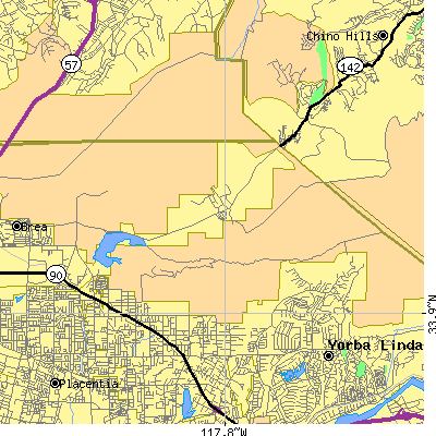 Zip code 92823 close-up map