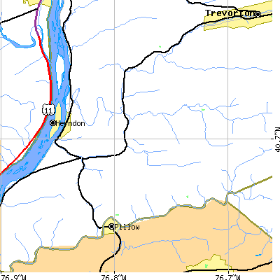 Zip code 17830 close-up map