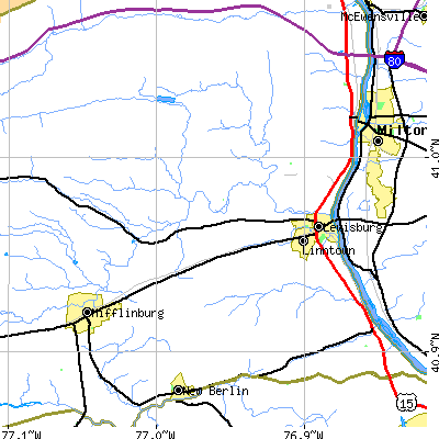 Zip code 17837 close-up map
