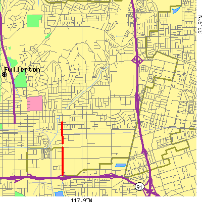 Zip code 92831 close-up map