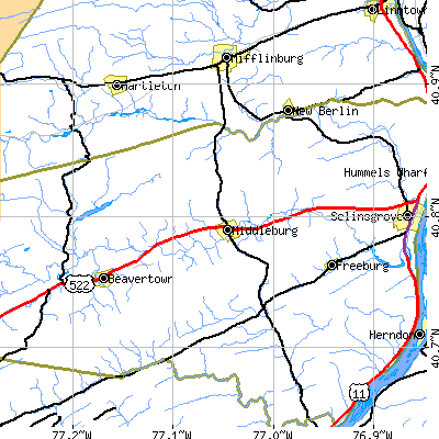 Zip code 17842 close-up map