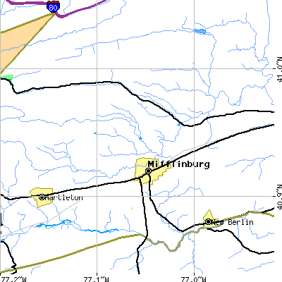 Zip code 17844 close-up map