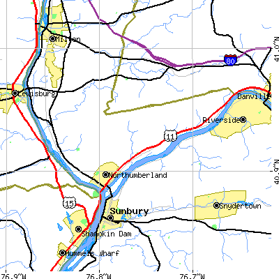 Zip code 17857 close-up map