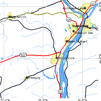 Zip code 17870 close-up map