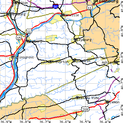 Zip code 17872 close-up map