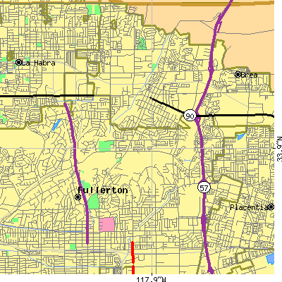 Zip code 92835 close-up map