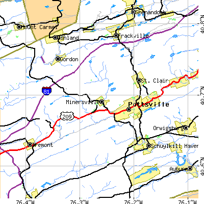 Zip code 17901 close-up map