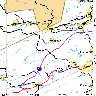 Zip code 17921 close-up map