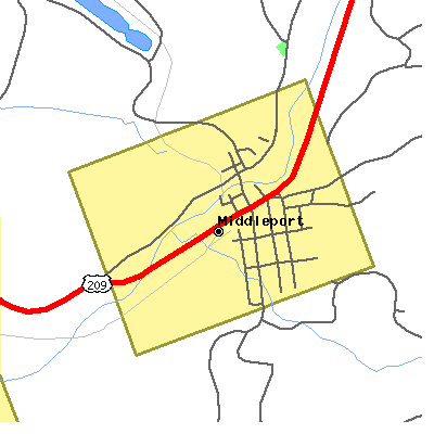 Zip code 17953 close-up map