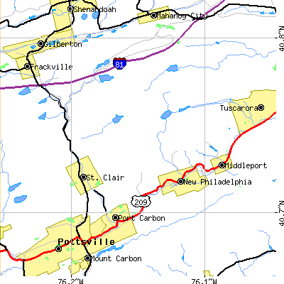 Zip code 17959 close-up map