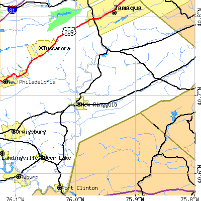 Zip code 17960 close-up map