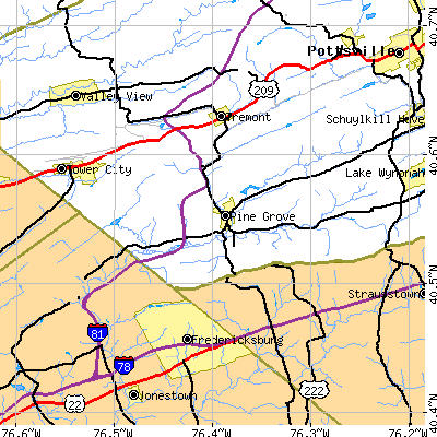 Zip code 17963 close-up map