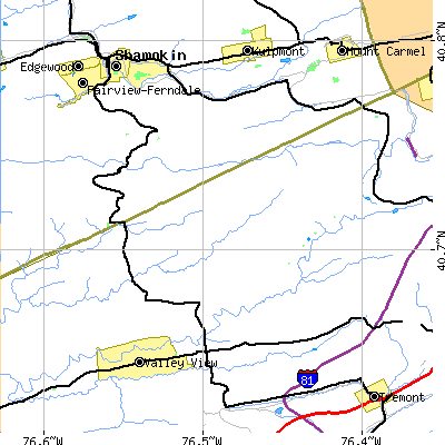 Zip code 17964 close-up map
