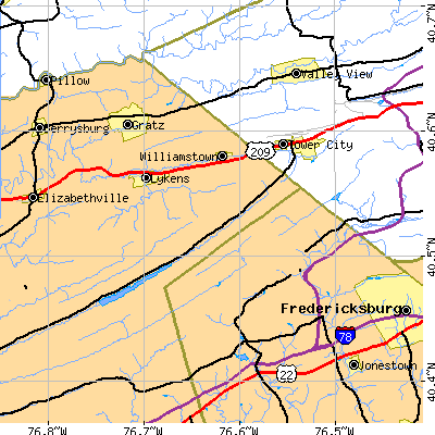 Zip code 17980 close-up map
