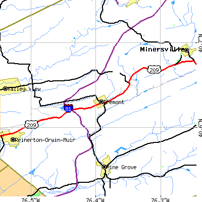 Zip code 17981 close-up map