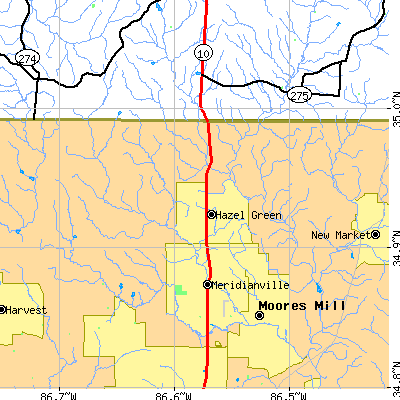 Zip code 35750 close-up map