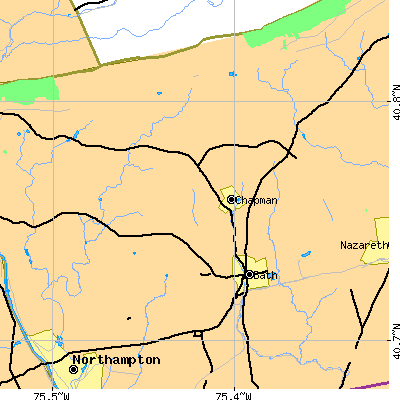 Zip code 18014 close-up map