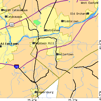 Zip code 18015 close-up map