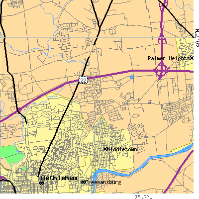 Zip code 18020 close-up map