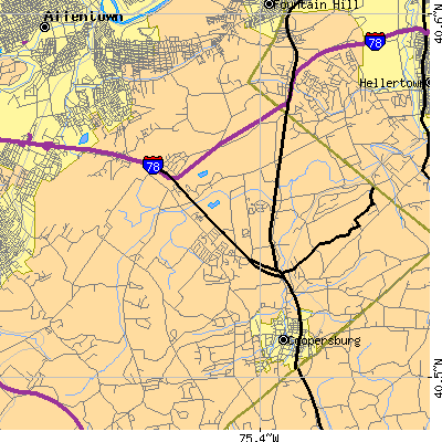Zip code 18034 close-up map