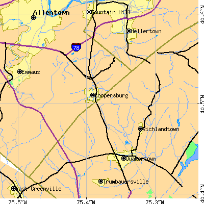 Zip code 18036 close-up map