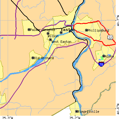 Zip code 18042 close-up map