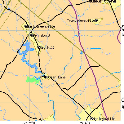 Zip code 18054 close-up map