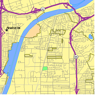 Zip code 92865 close-up map