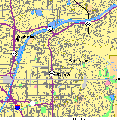 Zip code 92867 close-up map