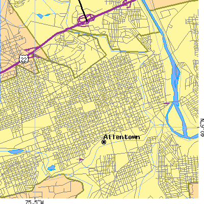 Zip code 18102 close-up map