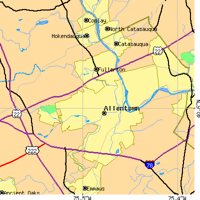 Zip code 18103 close-up map