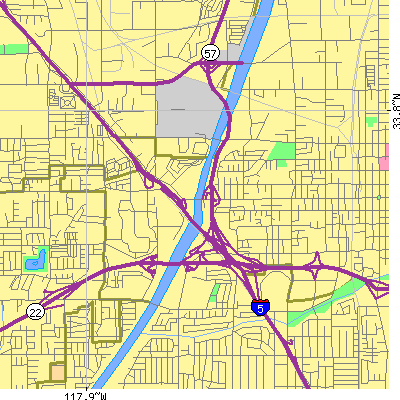 Zip code 92868 close-up map