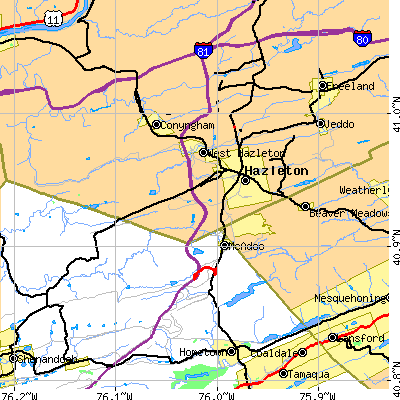 Zip code 18201 close-up map