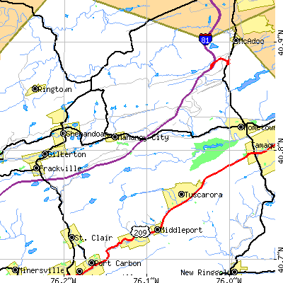 Zip code 18214 close-up map