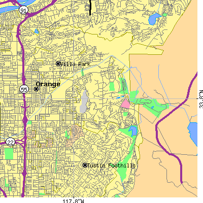Zip code 92869 close-up map