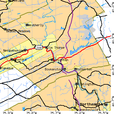 Zip code 18235 close-up map