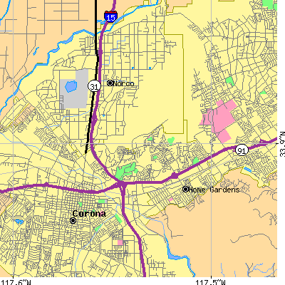 Zip code 92879 close-up map