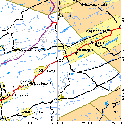 Zip code 18252 close-up map