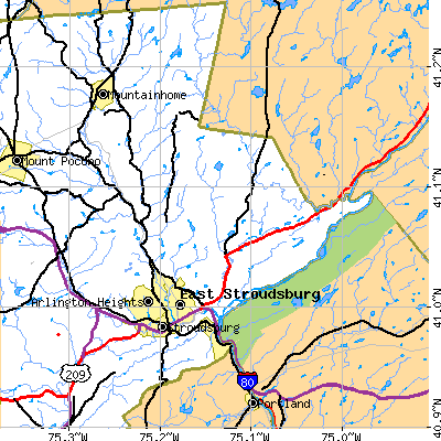 Zip code 18301 close-up map