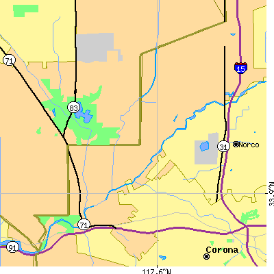 Zip code 92880 close-up map